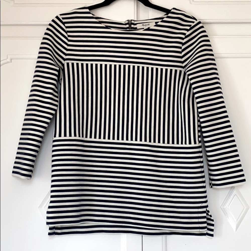 Madewell Navy and White Striped Blouse